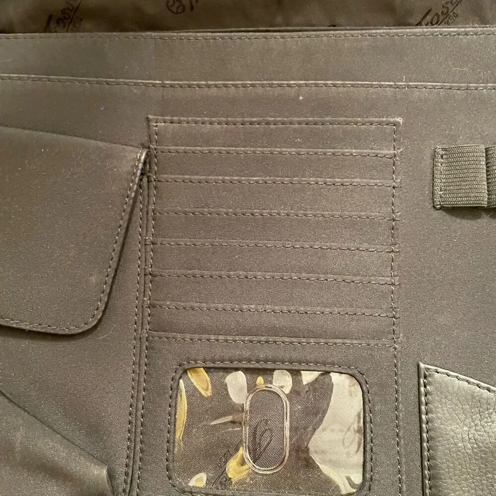 Fossil Crossbody Bag Black Shoulder Leather Microfiber Work Fashion Business